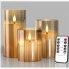 Image 1 : Glass Battery Operated LED Flameless Candles With Remote and Timer, Pack of 3