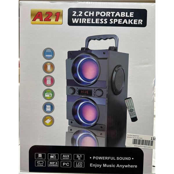 A21 2.2 CH Portable Wireless Speaker with Remote and LED Display