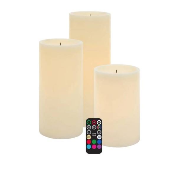 Glow Wick LED Wax Candles 3-Piece Set with Remote Control