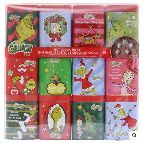 Grinch-Themed Hot Cocoa Tin Set Featuring 12 Flavors, 127 g Total