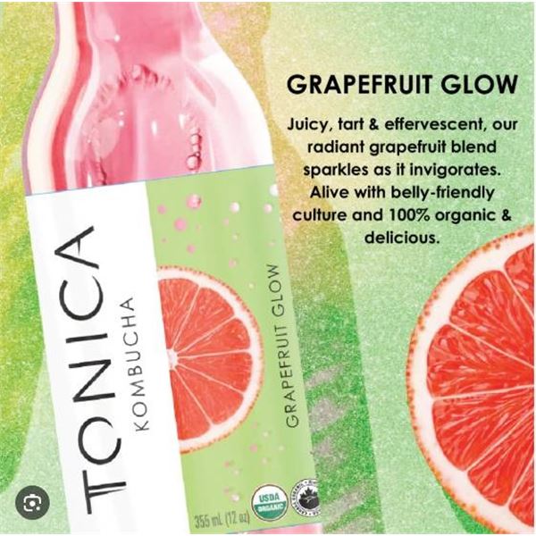 Tonica Grapefruit Glow Kombucha, 12 x 355 mL Bottles