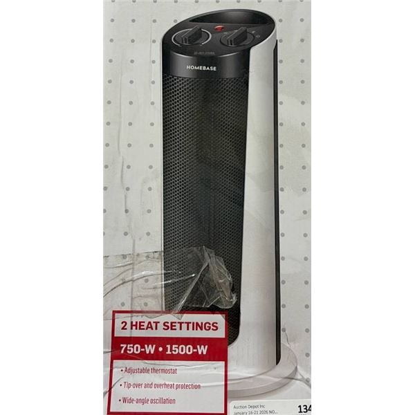 Homebase Ceramic Tower Heater, 750W-1500W, 2 Heat Settings