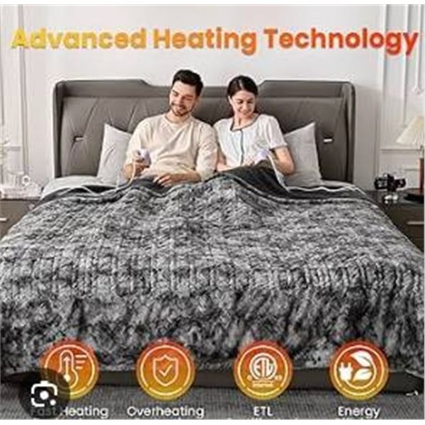 Electric Heated Blanket with Cable, Gray and White Pattern – DOUBLE