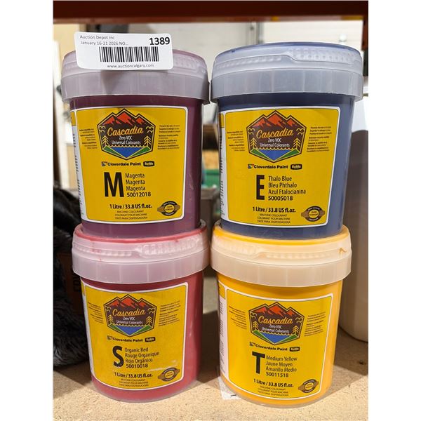 4 Cascadia Zero VOC Universal Colorants for Cloverdale Paint, 1 L Each