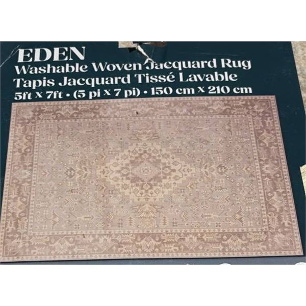 Eden Washable Woven Jacquard Rug, 5ft x 7ft, Beige