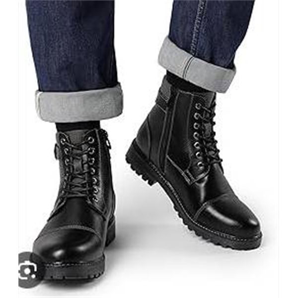Engle-05 Black Ankle Lace-Up Leather Boots With Side Zipper