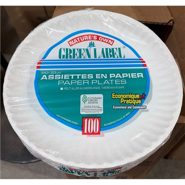 Green Label Bilingual 9-Inch White Paper Plates, 10 Packs of 100