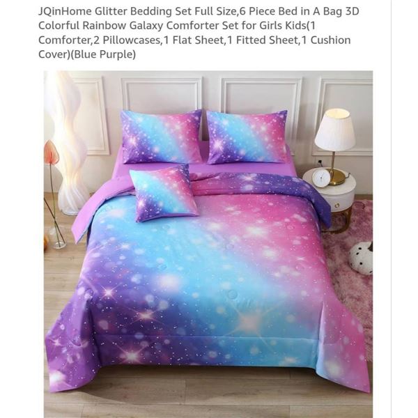 JQinHome Glitter Comfortor & Sham  Set Queen Size in Blue and Purple - Double