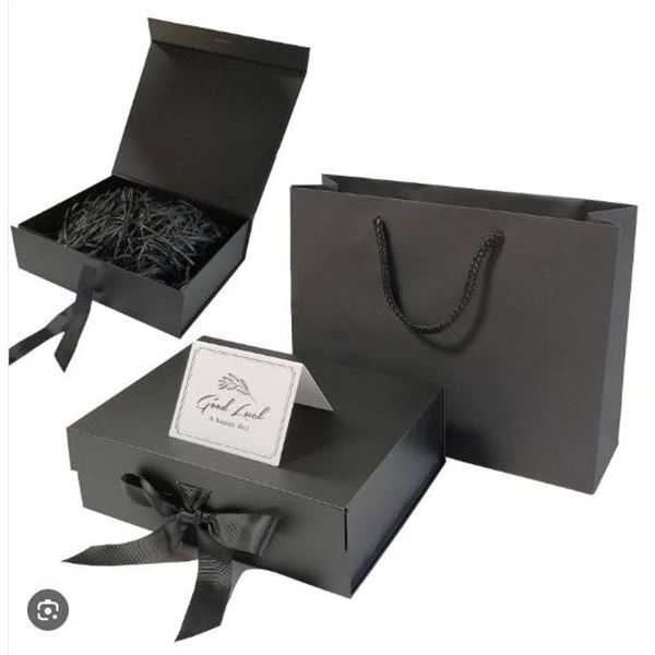 Lot of 10 –  Folding Black Gift Box & Bags Kits