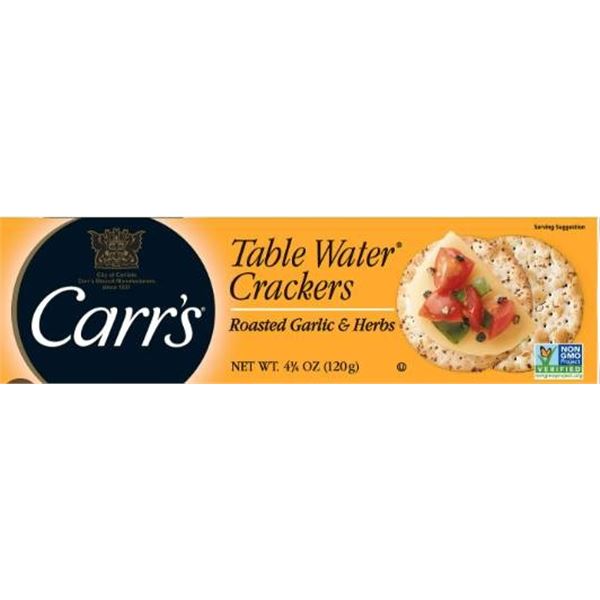 Carr’s Table Water Crackers, Roasted Garlic & Herbs, 125 g, 12-Count