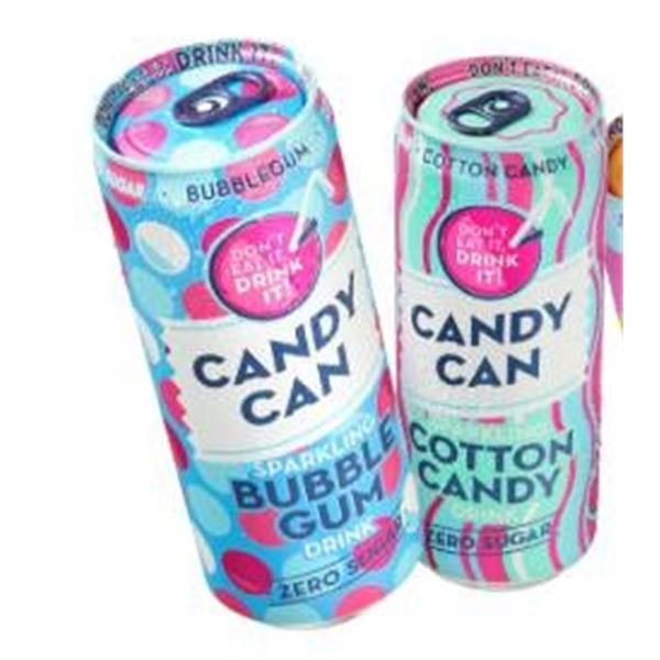Candy Can Sparkling Drinks, Bubble Gum and Birthday Cake, 12 x 330 mL of each flavor