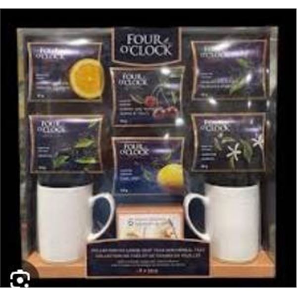 Four o’Clock Collection of Loose Leaf Teas with Ceramic Mugs and Cotton Infusers