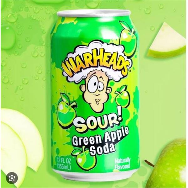 Warheads Sour Green Apple Soda  10x355ml