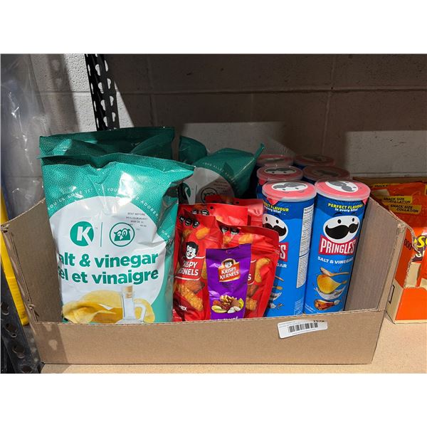 Snack Chips Lot Featuring Pringles And Salt & Vinegar Varieties