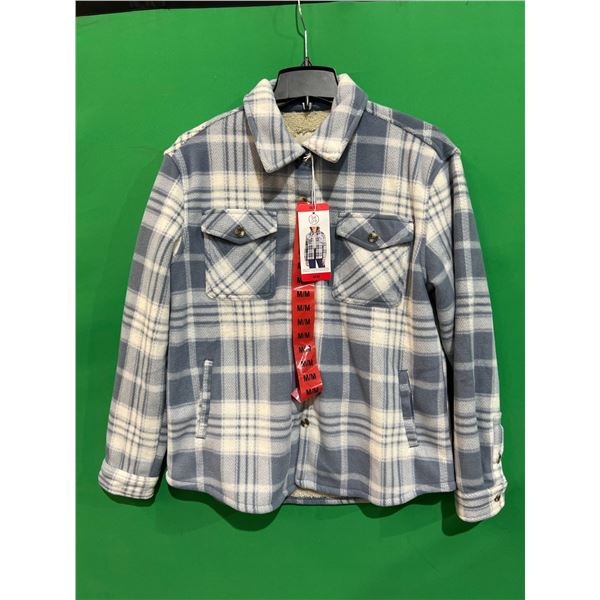 Sage Collective Blue and White Plaid Jacket, Medium