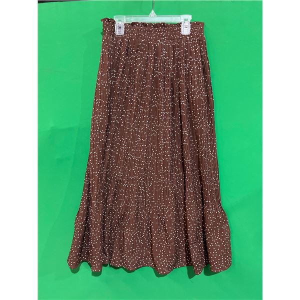 Brown Pleated Skirt with White Dot Design