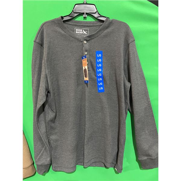 Eddie Bauer Thermal Henley Long-Sleeve Shirt – Size L/G, Charcoal Gray