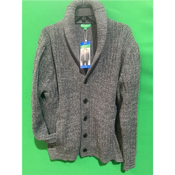 Men’s Gray Shawl Collar Cardigan Sweater – Size L/G