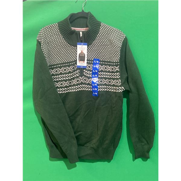 Weatherproof Vintage L/G 1/4-Zip Sweater with Nordic Design, Green