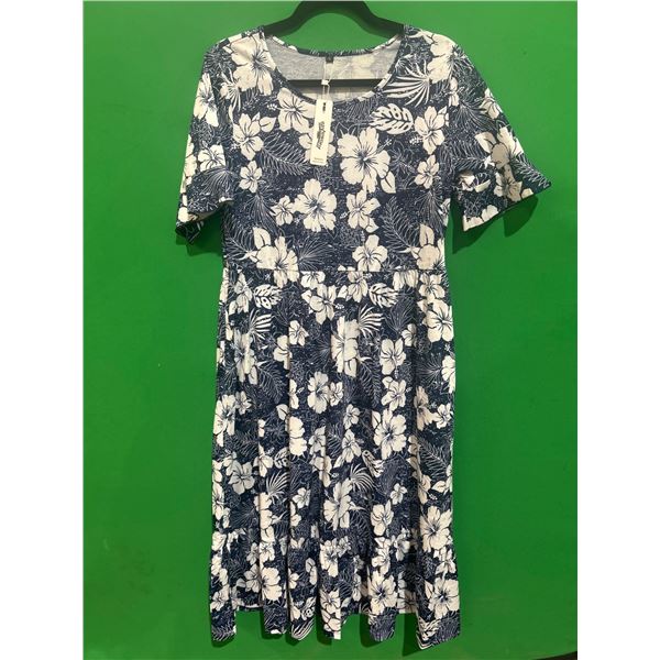 Styleword Women’s Floral Dress, Blue and White, Size L