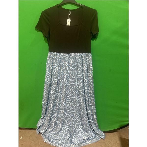 OUGES Women’s Maxi Dress with Short Sleeves and Floral Skirt, Size XL