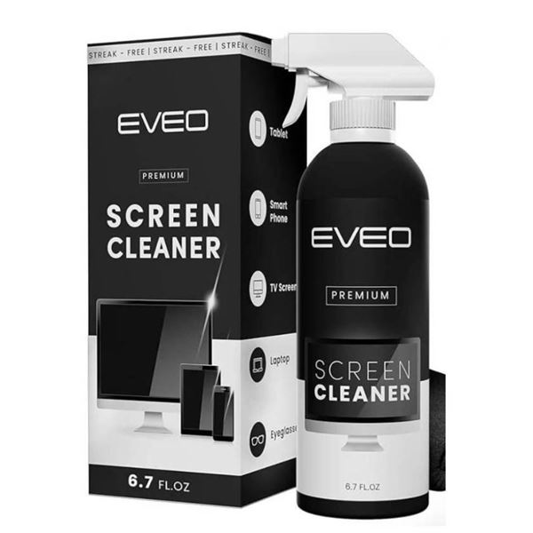 Eveo Premium Screen Cleaner Spray with Microfiber Cloth – 6.7 fl oz (198 ml)