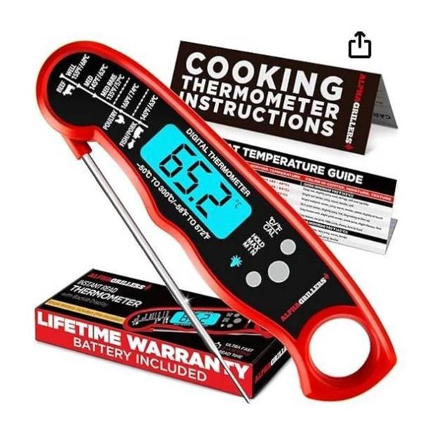 Alpha Grillers Instant Read Thermometer With Backlit Display, Model UM3112