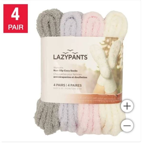 Lazypants Women’s Non-Slip Cozy Socks, Four Pairs, Size 5-10