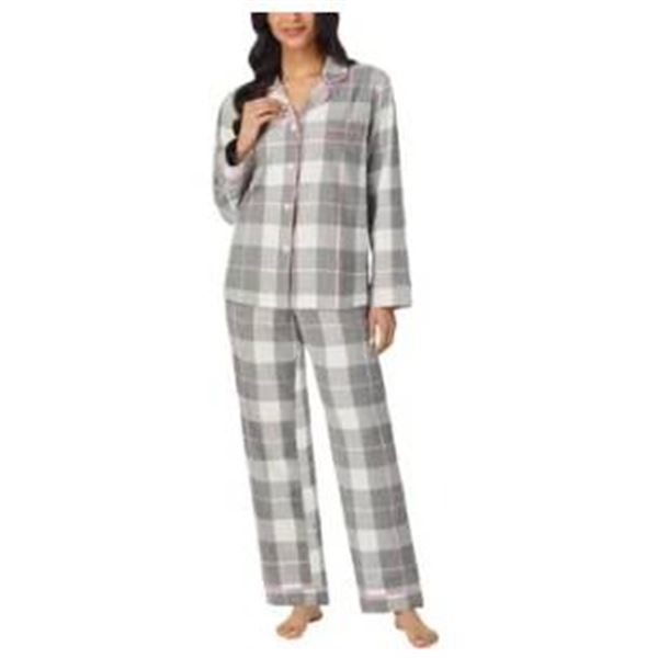 BedHead Pajamas Women’s 2-Piece Cotton Pajama Set – Grey Plaid, XL
