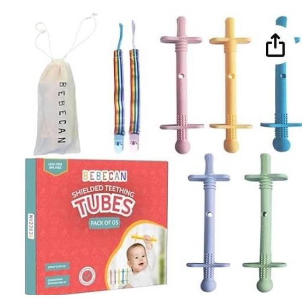 Bebecan Shielded Teething Tubes – Baby Teething Relief 0-36 Months, Anti-Choking Design, Cl