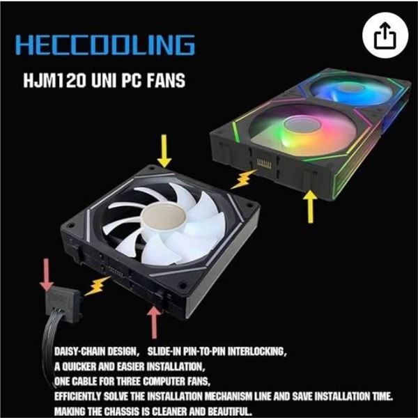 Lot of 2 HECCOOLING 3 Pack 120mm ARGB PWM Case Fans, 120mm ARGB PWM Computer Case Fans, 4.72 Inches,