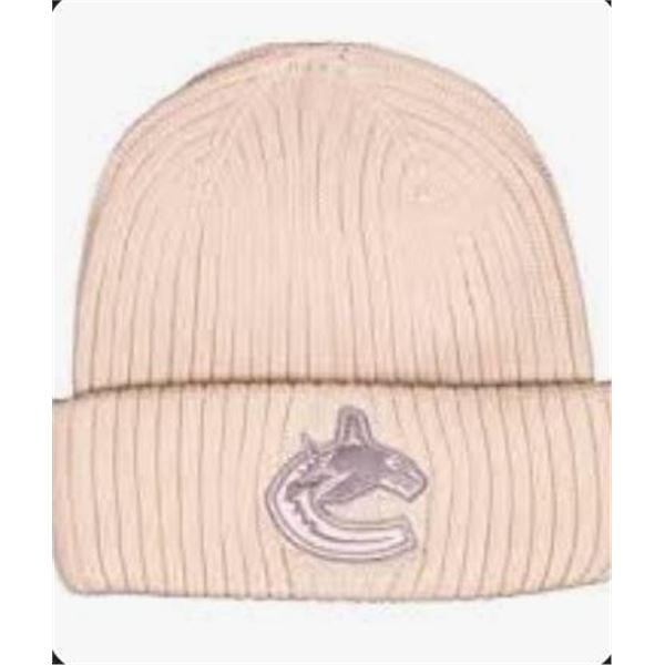 Beige NHL Vancouver Canucks Ribbed Knit Beanie with Logo Patch