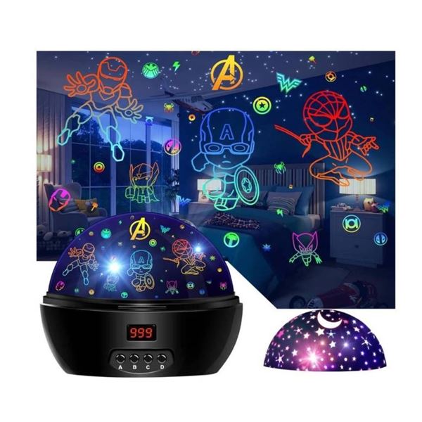MOKOQI Kid Light Projector with Timer, Avengers & Spiderman Figurines, 360 Degree Rotation Nightligh