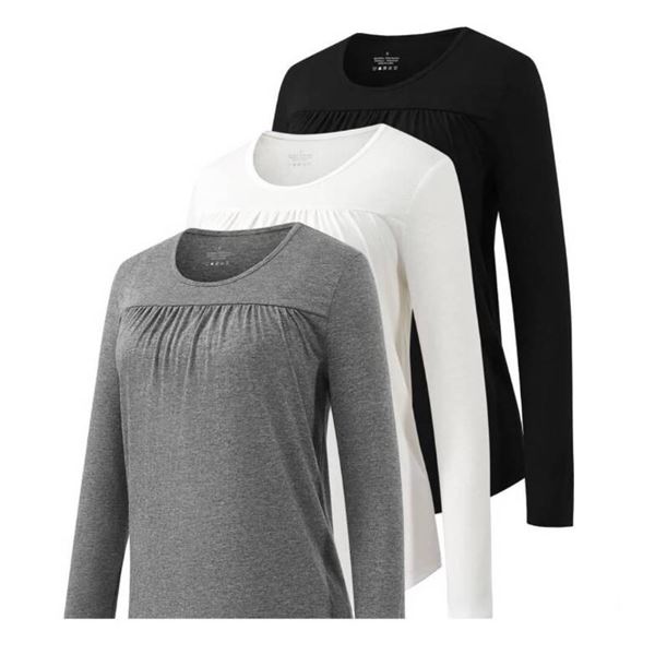 Star Vibe 3 Pack Long Sleeve Tops for Women Ladies Longline Blouses and Tops Crew Neck Tops for Wome