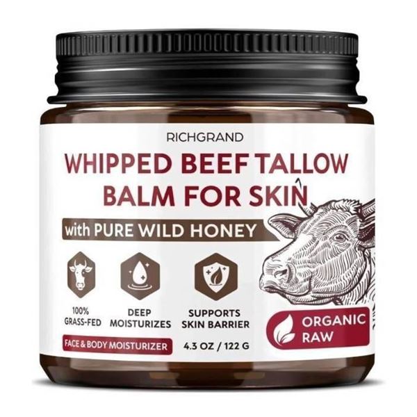 RICHGRAND Beef Tallow for Skin – Whipped Tallow and Honey Balm Moisturizer 4.5oz / 122g