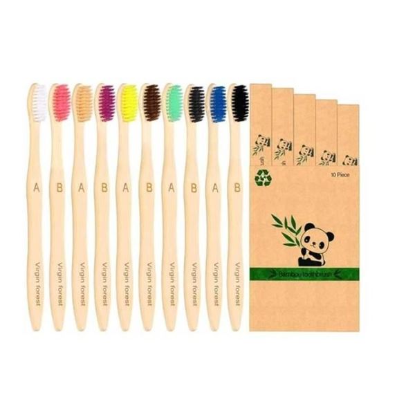 10-Piece Bamboo Toothbrush Set with Biodegradable Handles