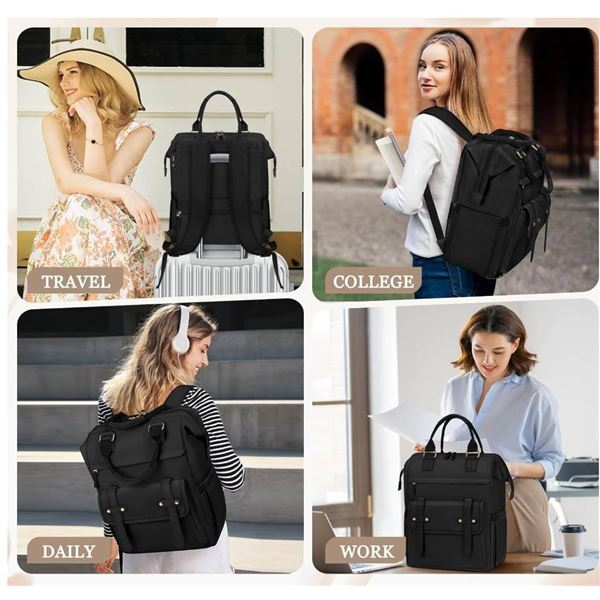 RAINSMORE Laptop Backpack 15.6 Inch Work Teacher Nurse Backpacks with USB Charging Port Waterproof  