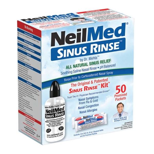 NeilMed Sinus Rinse Kit With 50 Premixed Packets And Nasal Bottle