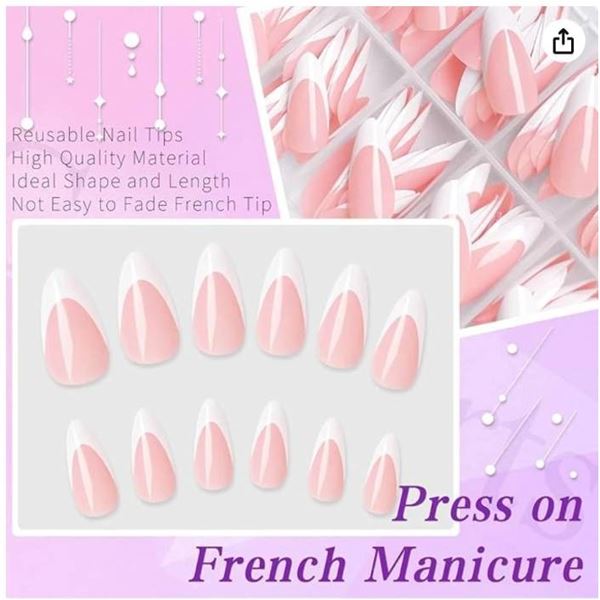 Lifextol 240-Piece French Tip Press-On Nails with Glue and Sticky Tabs
