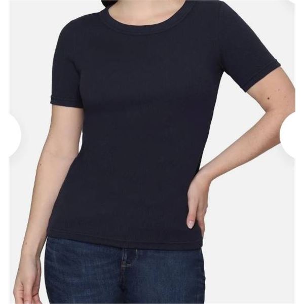 Tahari Ribbed Cotton Short Sleeve T-Shirts, 2-Pack, M/M