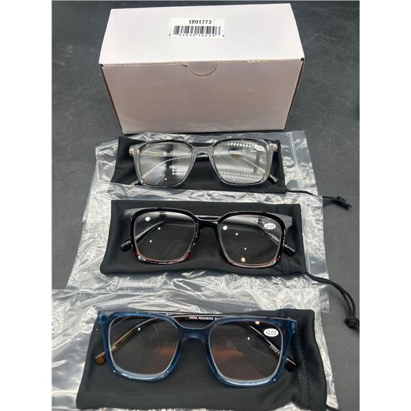 Three Pair +2.00 Reading Glasses with Various Frame Designs