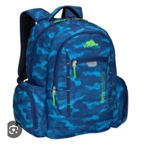 Blue Camo Roots Backpack with Multiple Compartments
