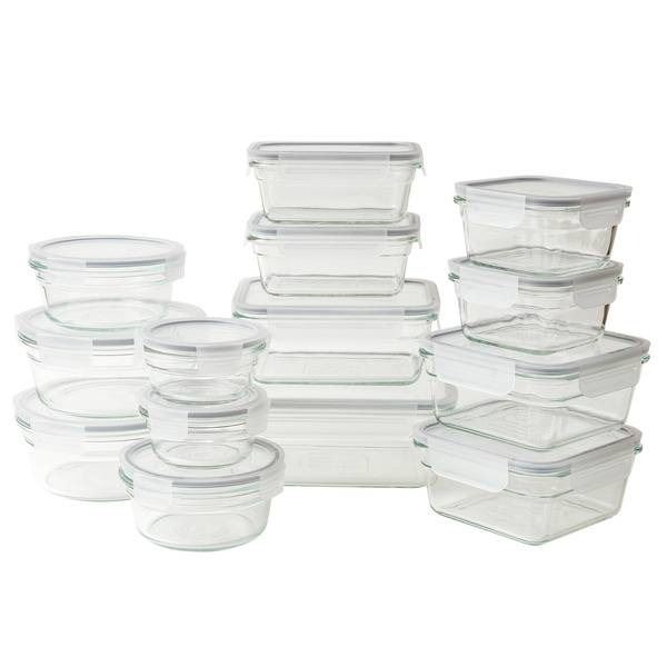 Glass Food Storage Containers with Lids of Various Sizes