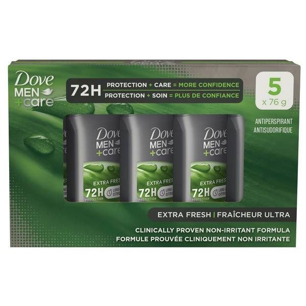 Dove Men+Care Antiperspirant Deodorant, Extra Fresh, 72H Protection, 5-Pack