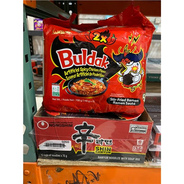 Mixed Lot of Buldak Artificial Spicy Chicken Flavor and Nongshim Shin Ramyun Noodles