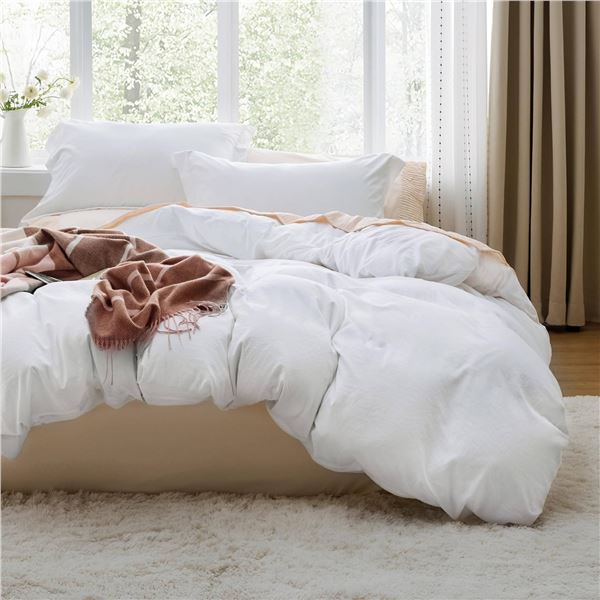Bedsure Queen Duvet Cover Set, 3 Pieces, White