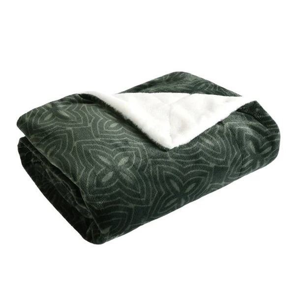 Life Comfort Ultimate Sherpa Throw Blanket in Green Pattern