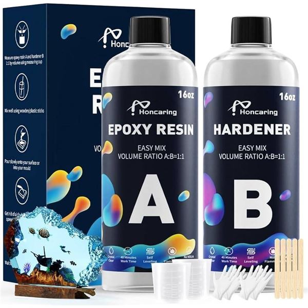 Honcaring Epoxy Resin, 640 oz, Easy-to-Mix A:B Ratio 1:1