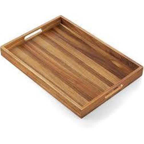 Rectangular Wooden Tray With Raised Edges and Natural Finish