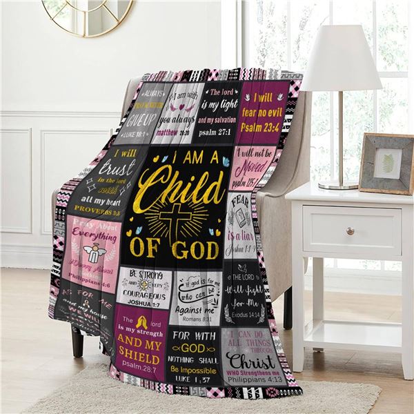 Ciugoig Faith-Based Throw Blanket, 80 x 60 Inches, Pink and Black